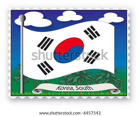 Stamp with flag from Korea South-Vector