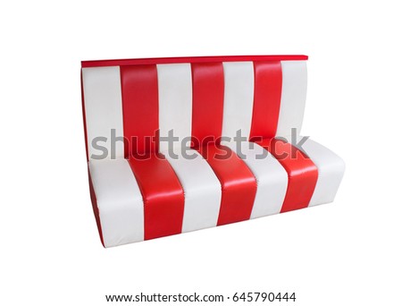 Leather couch sofa. Striped red and white. Isolated on white background.