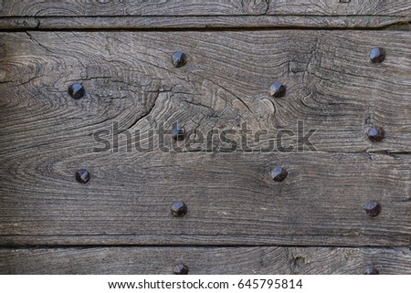 Empty template aged wood with rustic old nail texture as abstract background.