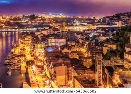 Porto, Portugal: aerial view of the old town at sunset
