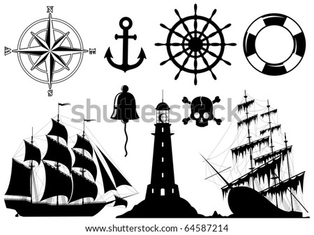 Set of Nautical Icons isolated on white background - vector