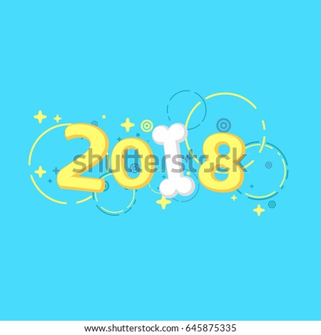 New Year 2018. The year of the yellow earth dog. Beautiful cartoon figures and a snow-white bone for the calendar. Multicolored pattern of different characters. Vector illustration in a flat style