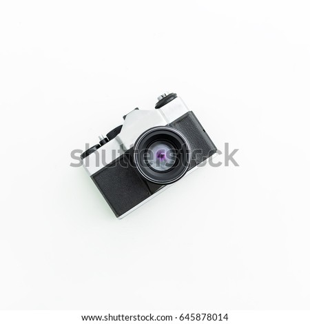 Old camera. Flat lay, Top view Royalty-Free Stock Photo #645878014