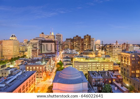 Baltimore, Maryland, USA downtown cityscape.