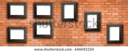 Vintage picture frame on red brick background us for display something you want
