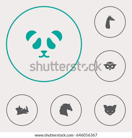 Set Of 6 Animal Icons Set.Collection Of Hog, Steed, Camelopard And Other Elements.