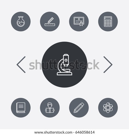 Set Of 9 Education Outline Icons Set.Collection Of Microscope, Calculator, Pencil And Other Elements.