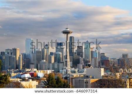 A downtown view of Seattle's business district, Washington, USA.
