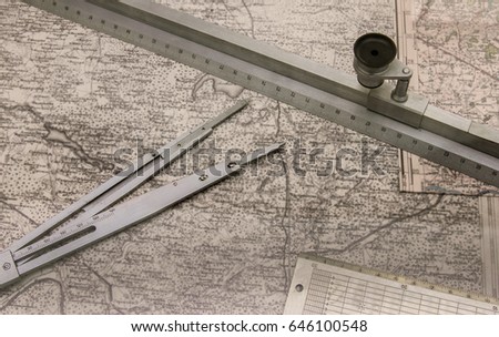 Map and rulers for determining the location, the old version of navigation.
