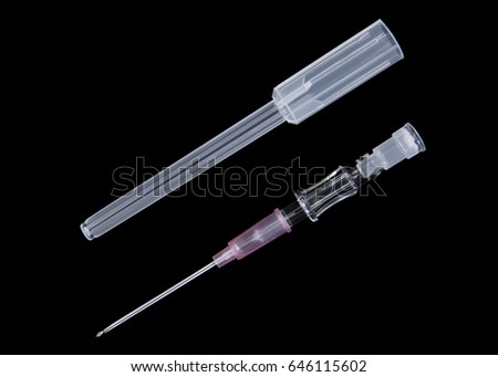 Injection needle with syringe casing isolated on black background