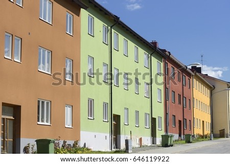 Apartment block in Stockholm with blue sky