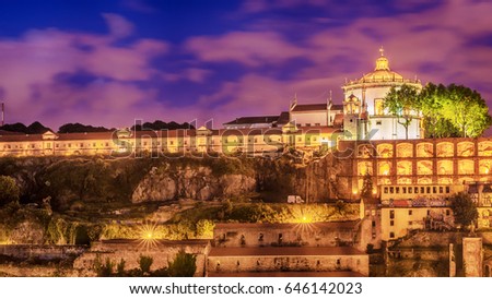 Porto, Portugal: the Serra do Pilar Monastery on the Vila Nova de Gaia side at sunset
