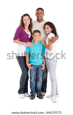 happy multiracial family of four studio portrait Royalty-Free Stock Photo #64619575