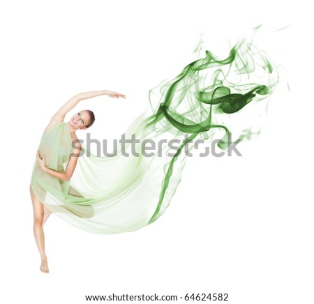 woman dancing with her clothes flying disappearing in motion like smoke
