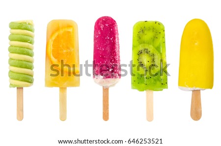Set of fruit popsicle isolated on white background