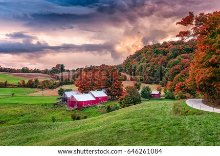 Rural autumn Jenne Farm in Vermont, USA. Royalty-Free Stock Photo #646261084