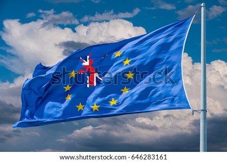 European Union flag on background of clouds.Brexit.