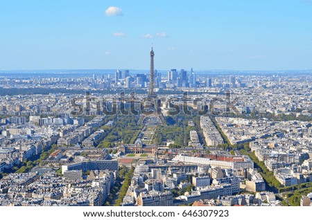 Bird eye view of Paris on a bright summer day