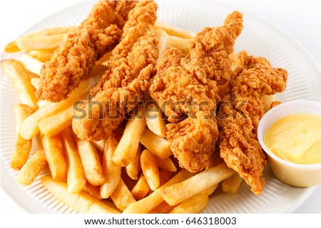 Chicken Tenders with French Fries and Dipping Sauce Royalty-Free Stock Photo #646318003