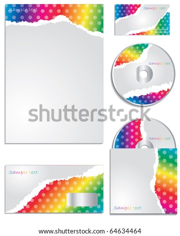 Rainbow colored torn paper business set