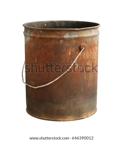 Rusty bucket isolated on white background Royalty-Free Stock Photo #646390012
