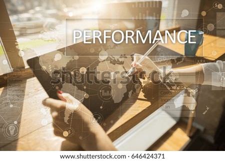 Performance indicator on virtual screen. KPI. Business growth strategy.