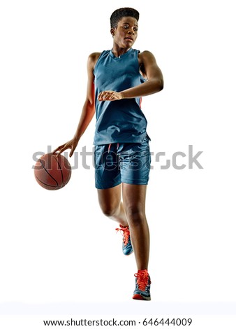 one african Basketball player woman teenager girl isolated on white background with shadows
