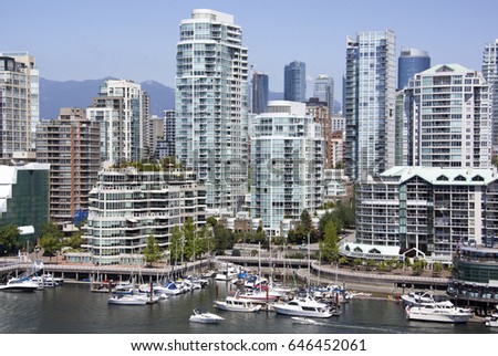 The skyline of Davie Village, the residential district in Vancouver downtown (British Columbia).