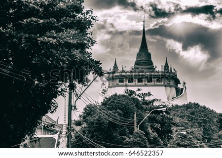 Black and White, Golden Mount Temple, Bangkok Thailand Landmark