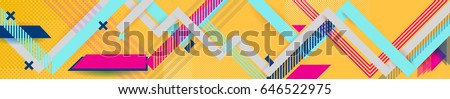 Vector abstract background texture design, banner yellow background, pink and blue stripes and shapes, big size, site header, booklet turn, background for business banner, long textural design. Royalty-Free Stock Photo #646522975