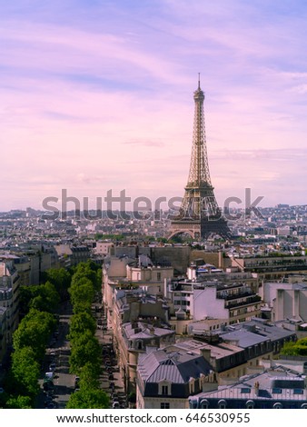 Paris cityscape, View of Paris with Eiffel tower from Are de Triomphe