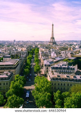 Paris cityscape, View of Paris with Eiffel tower from Are de Triomphe