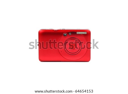 Red  compact camera on white background