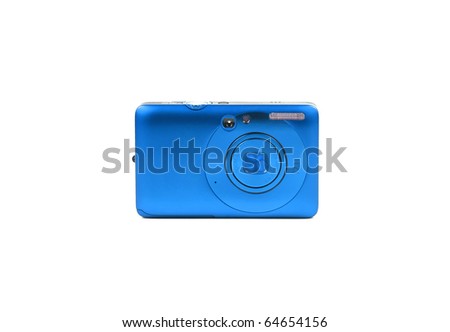 blue compact camera on white background