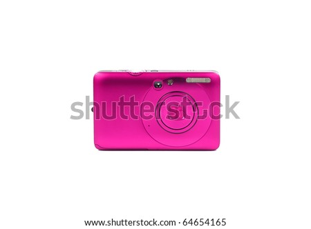pink compact camera on white background