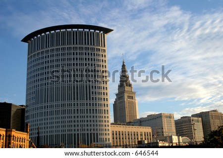 Cleveland Ohio Downtown Skyline with Terminal Tower and County Courthouse