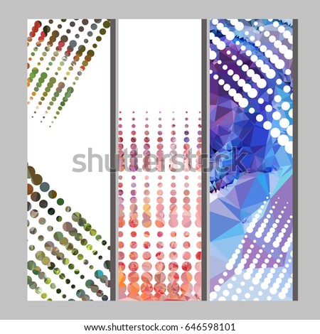 Set of horizontal banners with abstract mosaic pattern and dots. Template design, label banner, cover, print, flyer, blank, card, ad, sign, sheet. Copy space. Vector clip art.