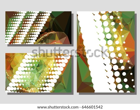 Set of  banners with abstract mosaic pattern and dots. Template design, label banner, cover, print, flyer, blank, card, ad, sign, sheet. Copy space. Vector clip art.