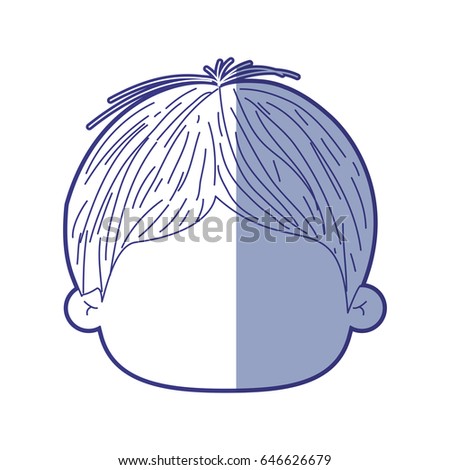 blue shading silhouette of faceless head of little kid with short wavy hair vector illustration
