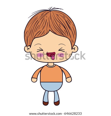 colorful silhouette of kawaii little boy with facial expression funny with closed eyes vector illustration