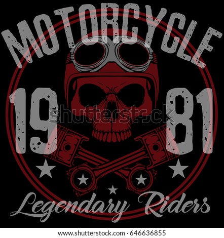 Motorcycle label t-shirt design with illustration of custom chopper
