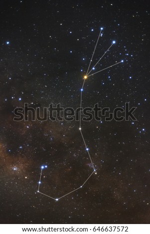 Scorpio constellation and the center of the milky way galaxy,Long exposure photograph, with grain