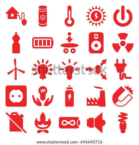 Energy icons set. set of 25 energy filled icons such as mill, battery, ful battery, smart home, plug socket, plug, temperature, fluorescent lamp, lamp, speaker