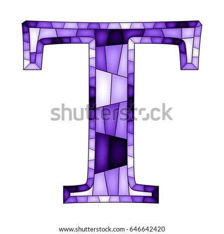 Colorful letter T. Upper letter. Alphabet Collection. Abc letters set. Ornate abc design for book, poster, card, print etc. Stained glass window mosaic style. Vector illustration.