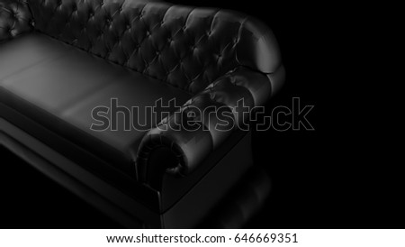 Black luxury sofa made of leather. 3D illustration. 3D CG. High resolution.