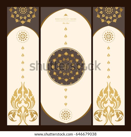 Set of vector thai card templates with floral elements for business cards, invitations, postcards. Vector illustration.