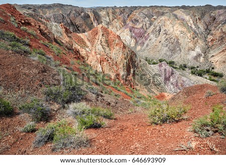 Landscape of hills and rocks in the Charyn canyon in Kazakhsthan