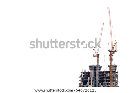 tower crane for high building construction with isolated white background