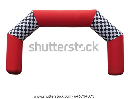 Inflatable red race finish gate isolated over white background