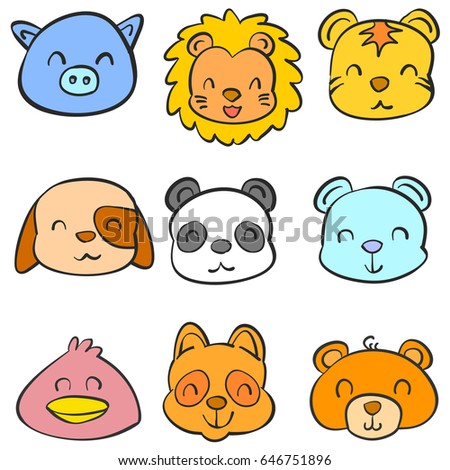 Funny style animal head of doodles vector art